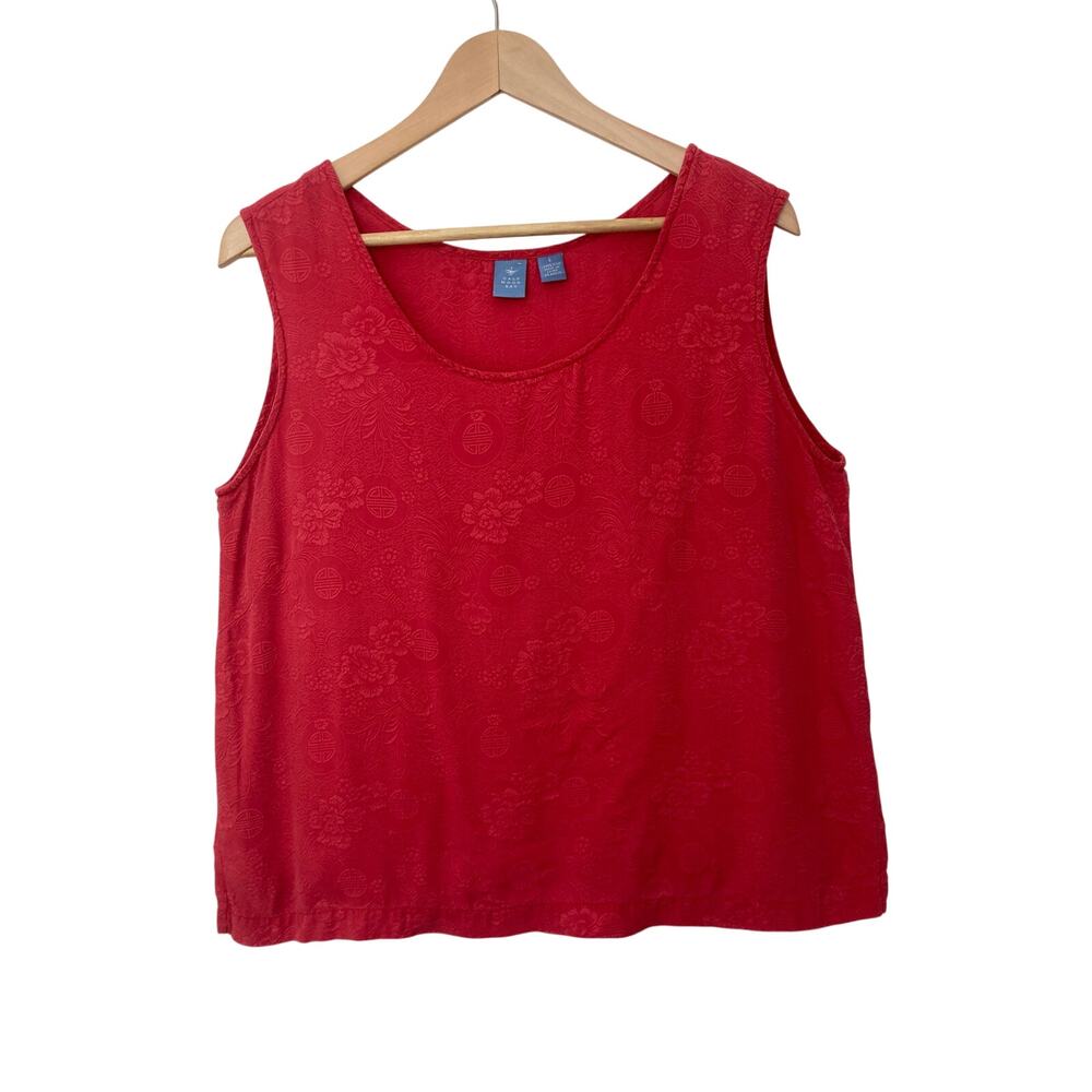 Half Moon Bay 100% Silk Red Lightweight Natural Asian Floral Tank Top Large